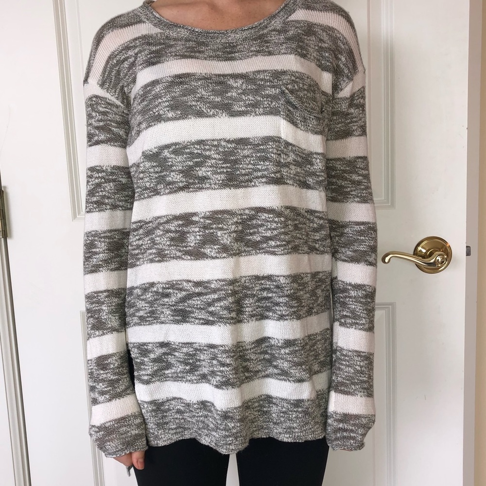 BP Nordstrom Grey & White Stripe Sweater XS